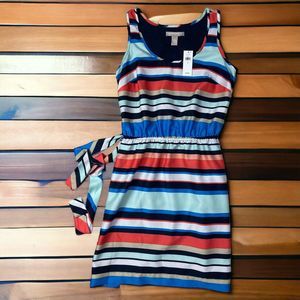 Banana Republic Summer Dress Size 0 Striped Sleeveless Belted Lined Scooped Tie